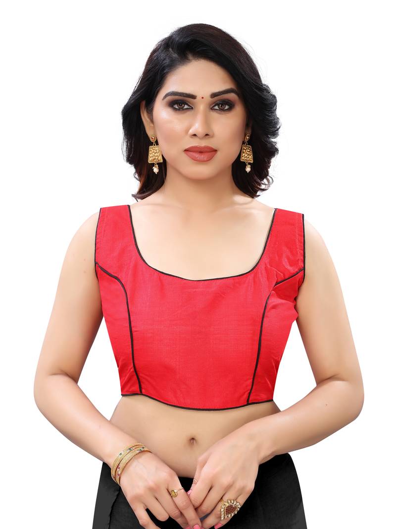 Red art silk piping design readymade blouse