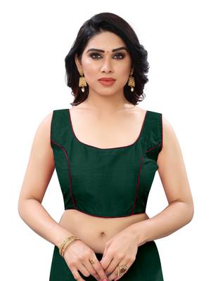dark green art silk piping design readymade blouse 1