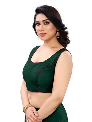 dark green art silk piping design readymade blouse 3