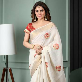shraddha arya White embroidered cotton silk saree with blouse 1
