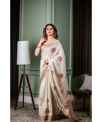 shraddha arya White embroidered cotton silk saree with blouse 3