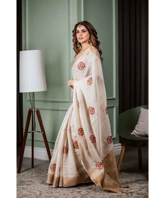 shraddha arya White embroidered cotton silk saree with blouse 4