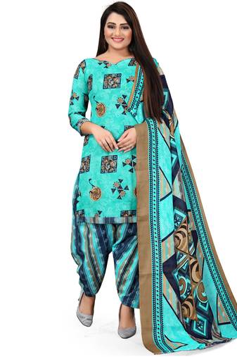 Light-turquoise printed blended cotton salwar