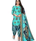Light-turquoise printed blended cotton salwar