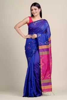 Royal blue woven blended cotton saree with blouse
