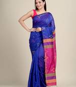 Royal blue woven blended cotton saree with blouse