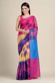 Multicolor woven blended cotton saree with blouse