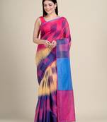 Multicolor woven blended cotton saree with blouse
