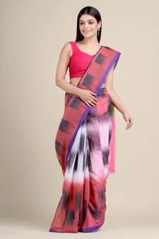 Multicolor woven blended cotton saree with blouse