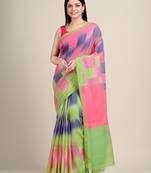 Multicolor woven blended cotton saree with blouse