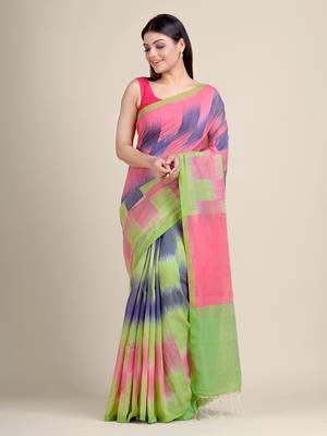Multicolor woven blended cotton saree with blouse 2