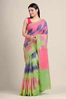 Multicolor woven blended cotton saree with blouse