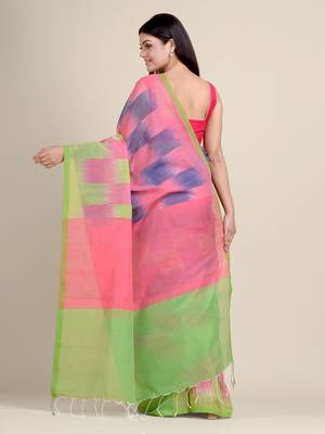 Multicolor woven blended cotton saree with blouse 3