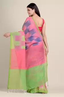 Multicolor woven blended cotton saree with blouse