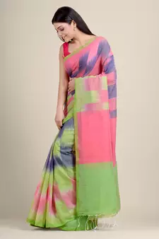 Multicolor woven blended cotton saree with blouse