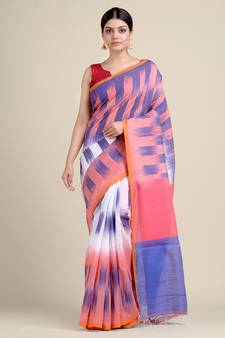Multicolor woven blended cotton saree with blouse