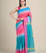 Sky blue woven blended cotton saree with blouse