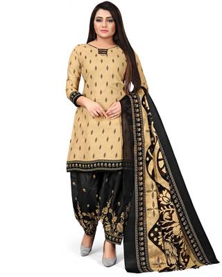 Beige printed blended cotton salwar 1