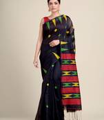 Black woven blended cotton saree with blouse