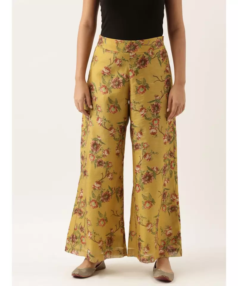 Chanderi Yellow Printed Palazzo