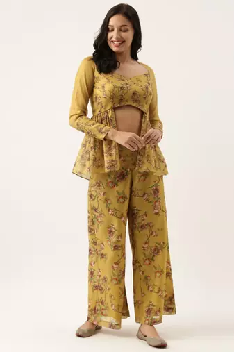 Chanderi Yellow Printed Palazzo