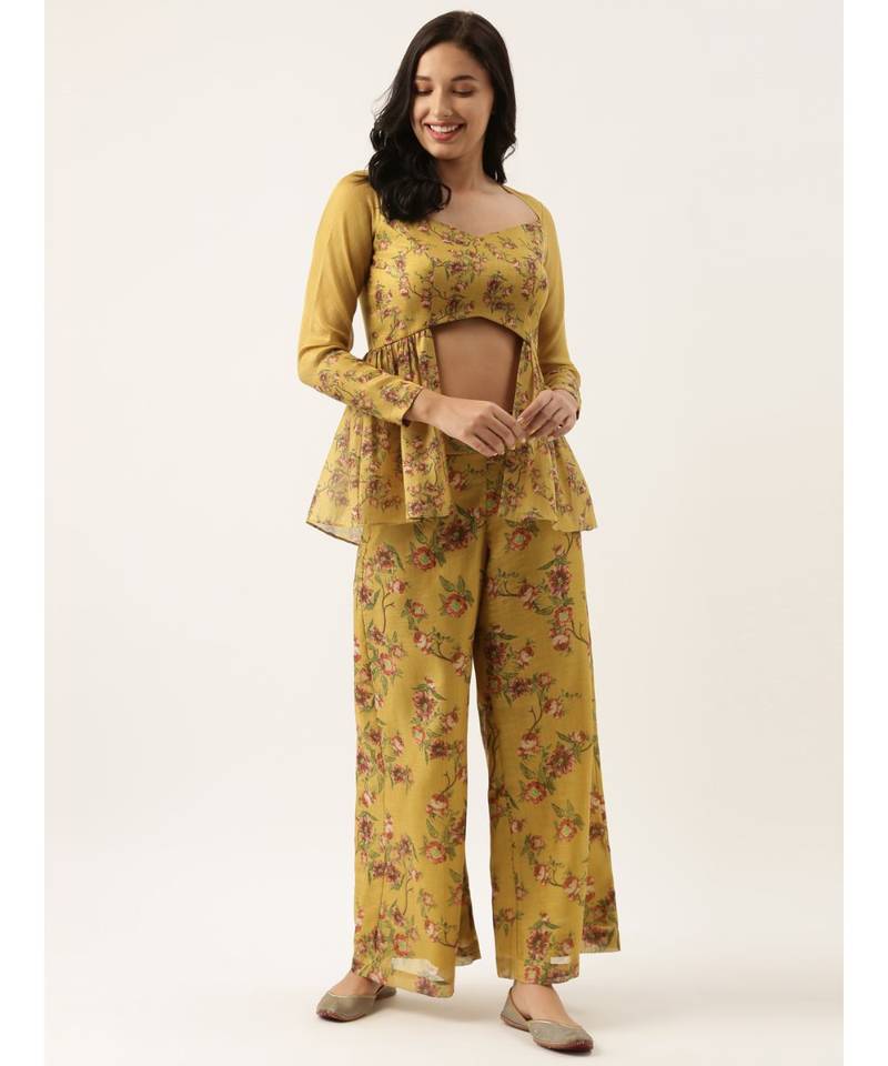 Chanderi Yellow Printed Palazzo