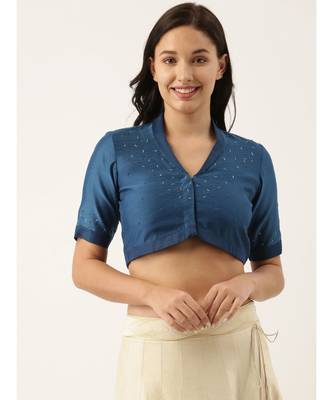 Blue Linen Silk Collar Blouse 1