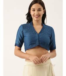 Blue Linen Silk Collar Blouse
