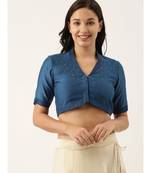 Blue Linen Silk Collar Blouse