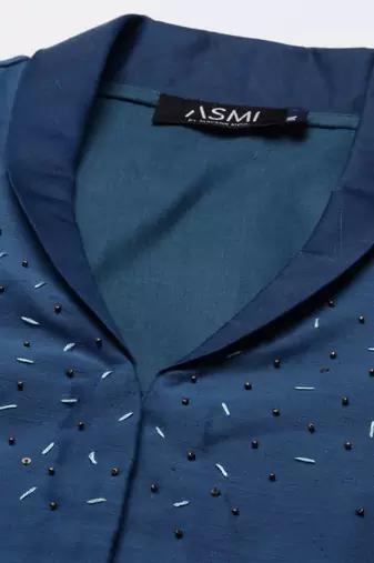 Blue Linen Silk Collar Blouse
