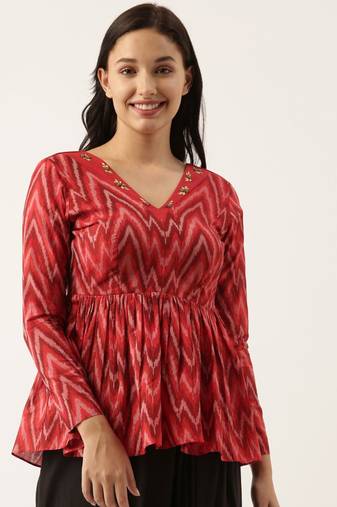 red Ikat Silk Long top