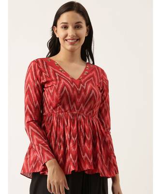 red Ikat Silk Long top 1