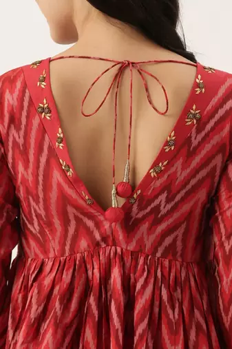 red Ikat Silk Long top