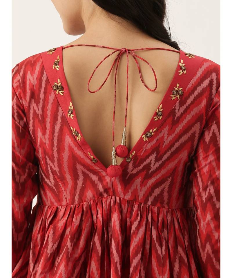red Ikat Silk Long top