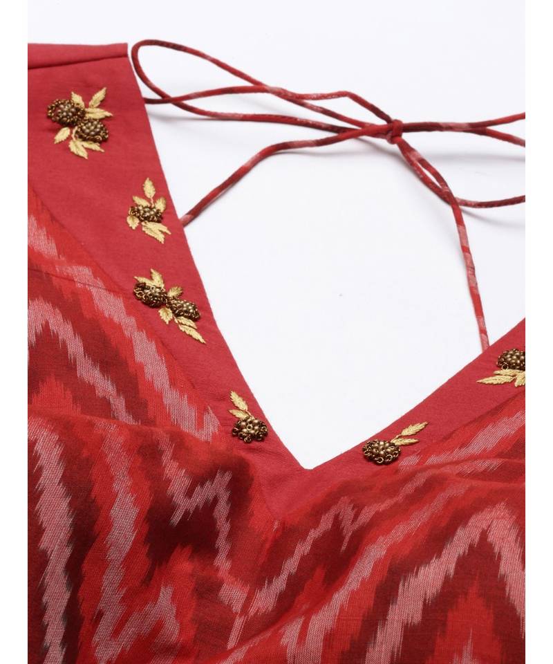 red Ikat Silk Long top