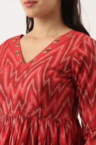 red Ikat Silk Long top