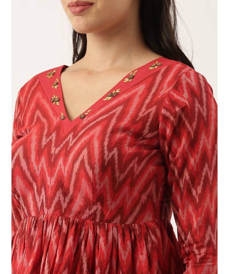 red Ikat Silk Long top