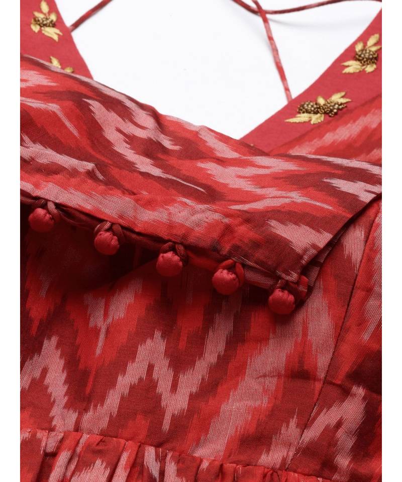 red Ikat Silk Long top