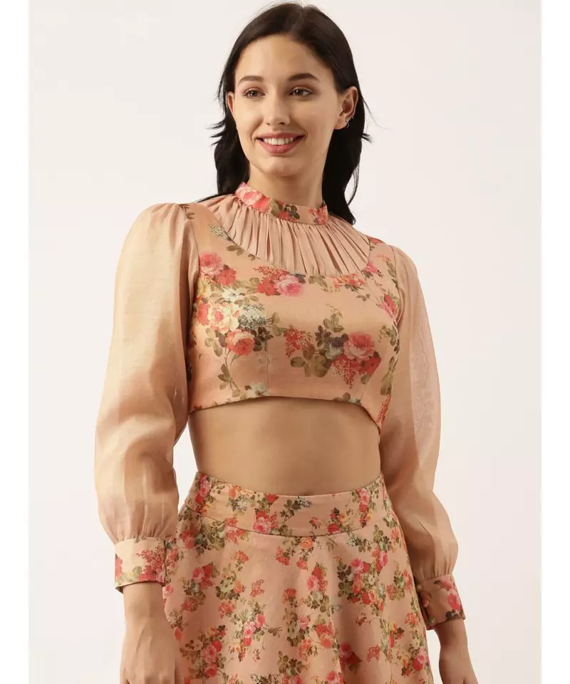 Chanderi Collar Frill Pink Blouse