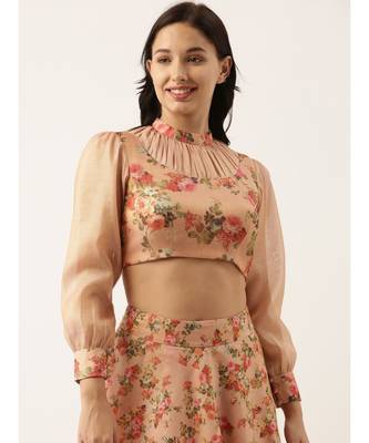 Chanderi Collar Frill Pink Blouse 1