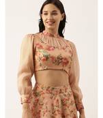 Chanderi Collar Frill Pink Blouse