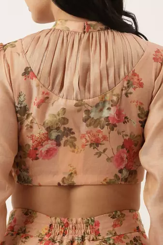 Chanderi Collar Frill Pink Blouse