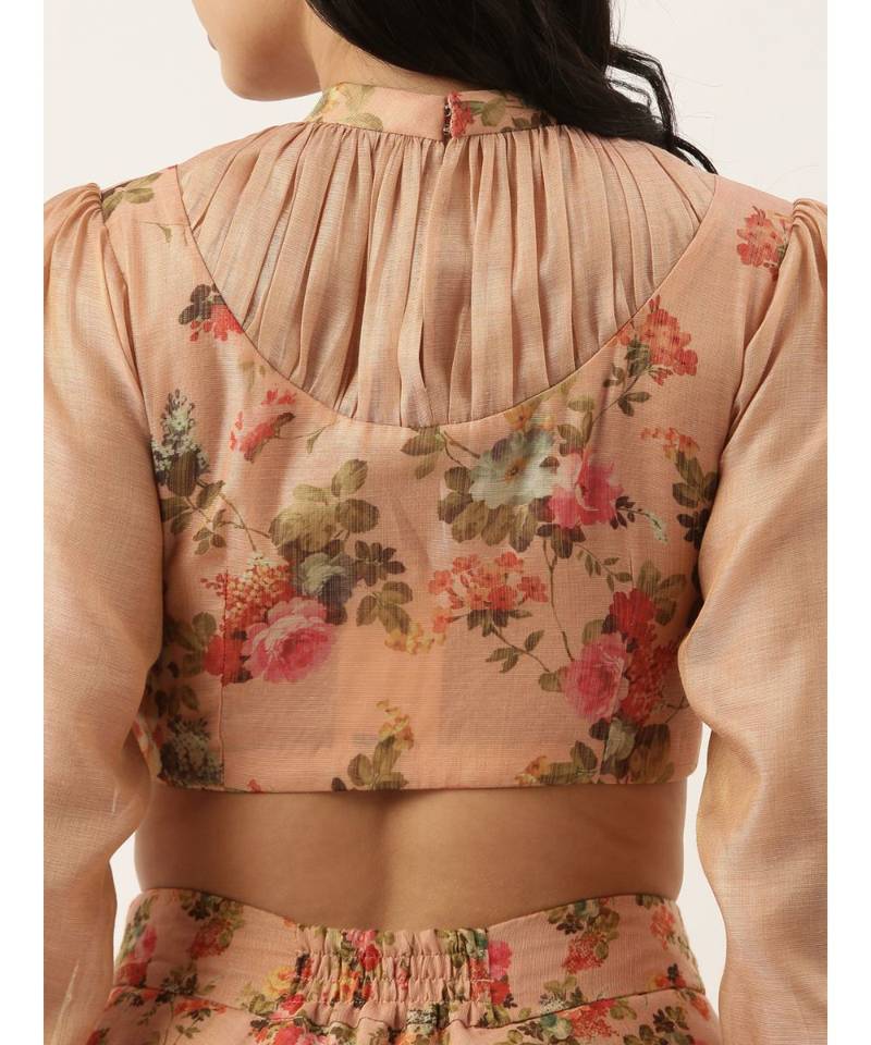 Chanderi Collar Frill Pink Blouse