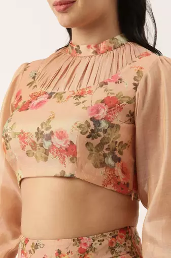 Chanderi Collar Frill Pink Blouse