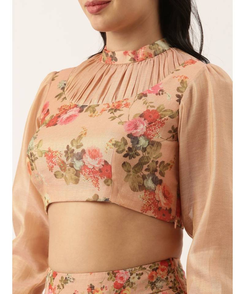Chanderi Collar Frill Pink Blouse