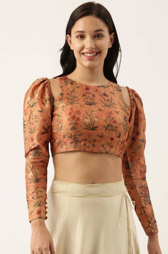 Chanderi Printed Embroidered Blouse