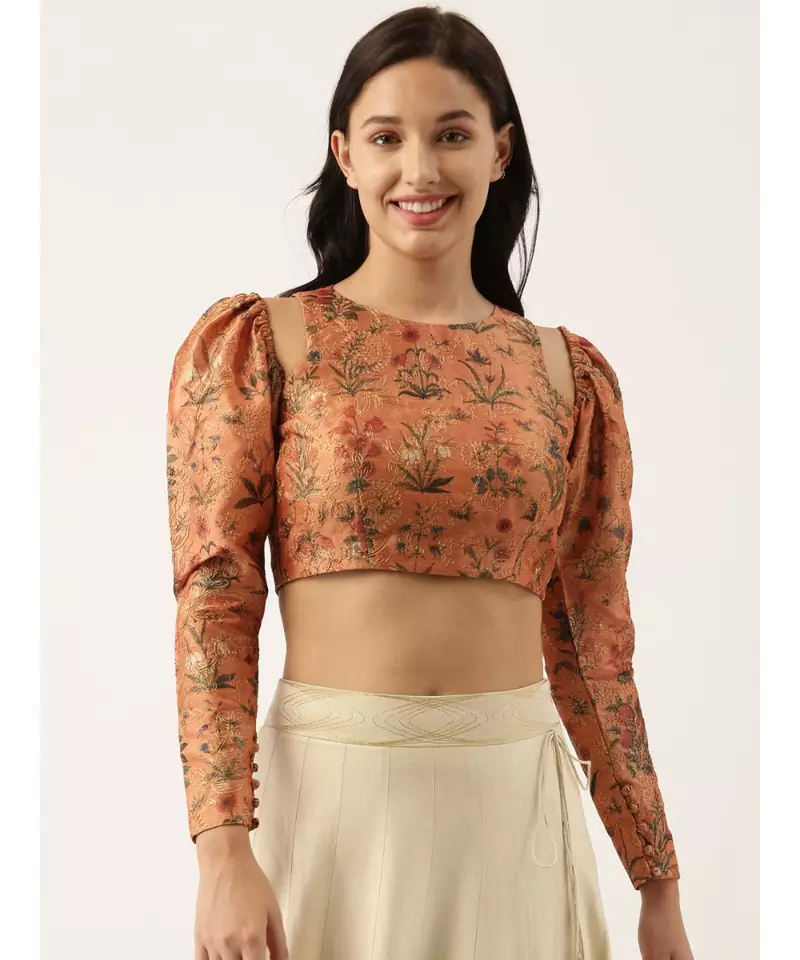 Chanderi Printed Embroidered Blouse
