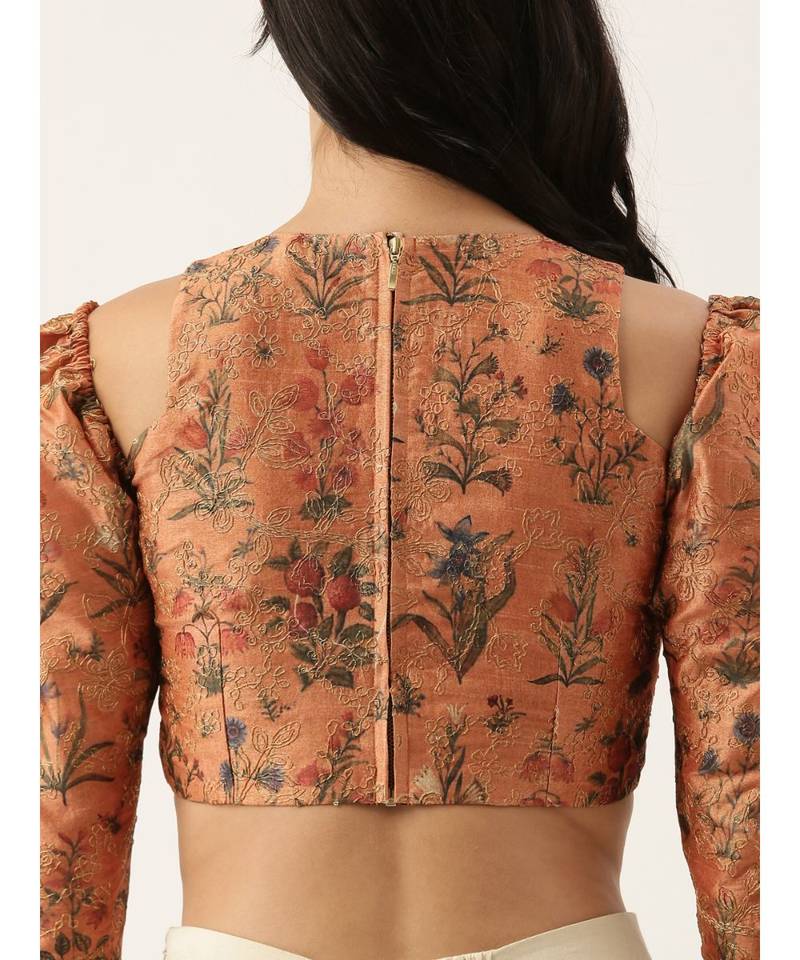 Chanderi Printed Embroidered Blouse