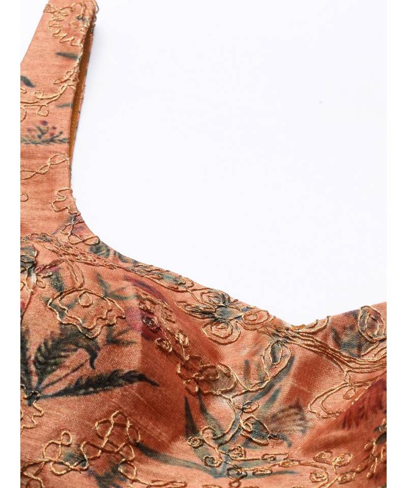 Chanderi Printed Embroidered Blouse