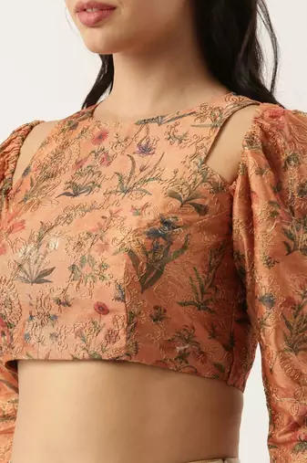 Chanderi Printed Embroidered Blouse